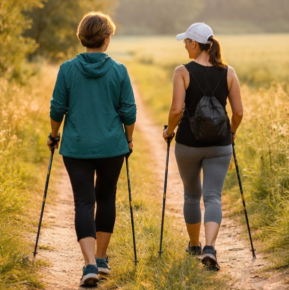 Zwei Frauen in der Natur beim Walking